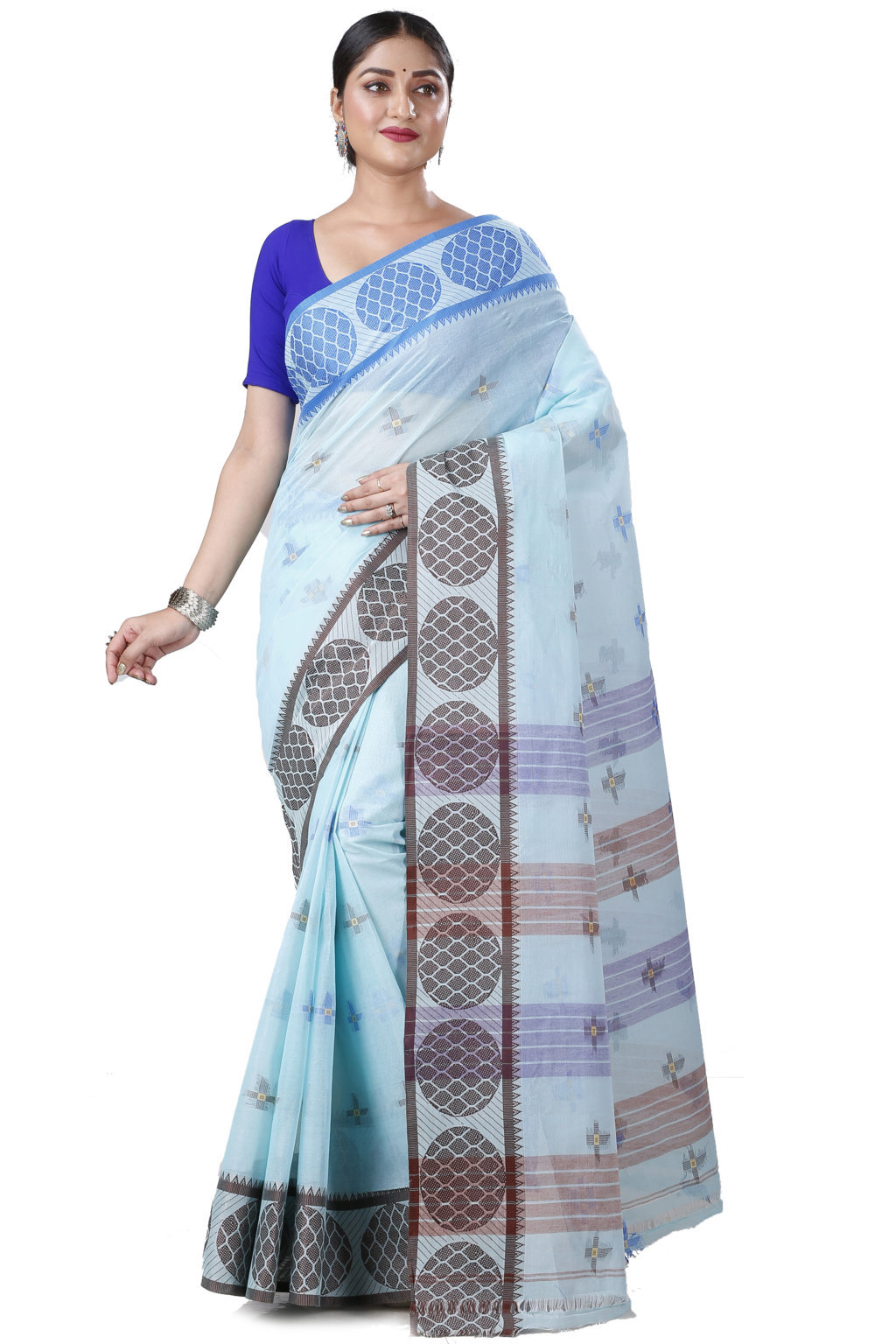 Sky Blue Pure Cotton Ananda Tant Saree (1076)